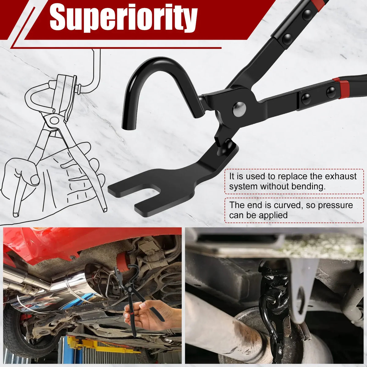 Exhaust Hanger Removal Pliers for Car Exhaust System High Carbon Steel Bracket Tool Rubber Pad Support Removal Anti-Slip Handle