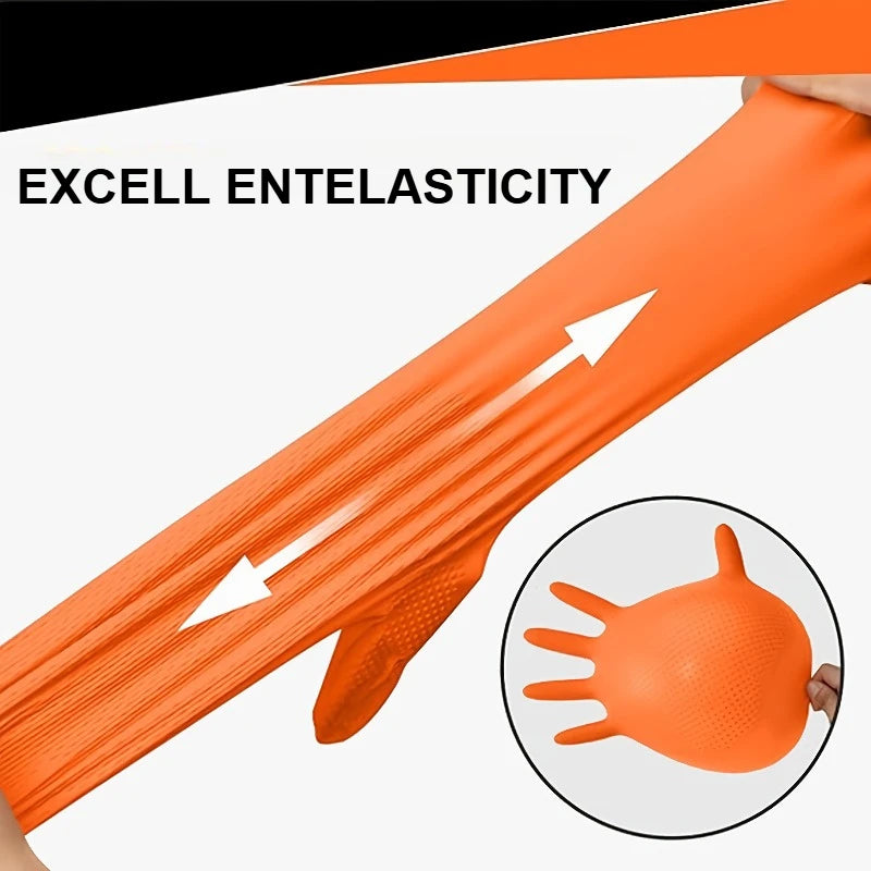 8 Mil Heavy Duty Industrial Orange Disposable Nitrile Gloves Diamond Textured Tear-Resistant for Mechanic Safety & Work Glove